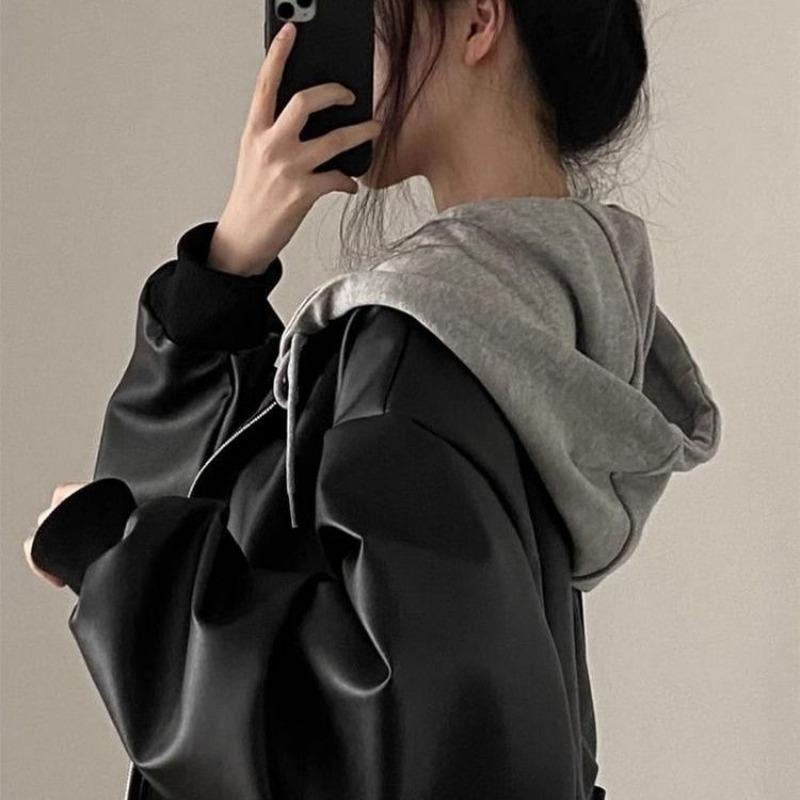 High-end black leather jacket women's spring new niche Spice Girl motorcycle jacket top