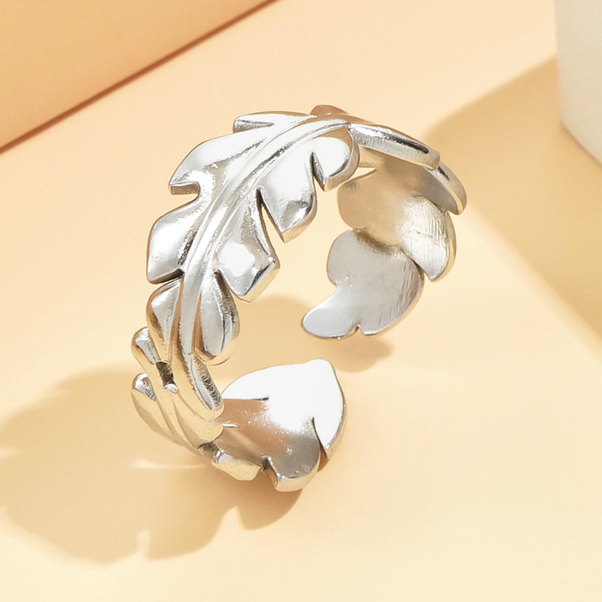 Elegant Gold-Plated Leaf Design Stainless Steel Women s Open Ring