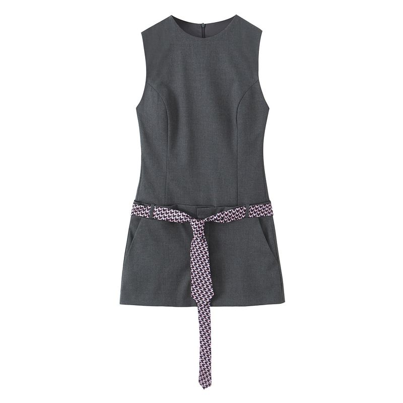 Kaslead New Women Clothes Western Style Slim Fit Belt Tie Short Dress 8910210