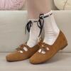 Women's Increasing Ballet Flats Lace Up Gladiator Faux Suede Casual Shoes Double Bow Mary Janes Shoes for Female 2025 New 1903