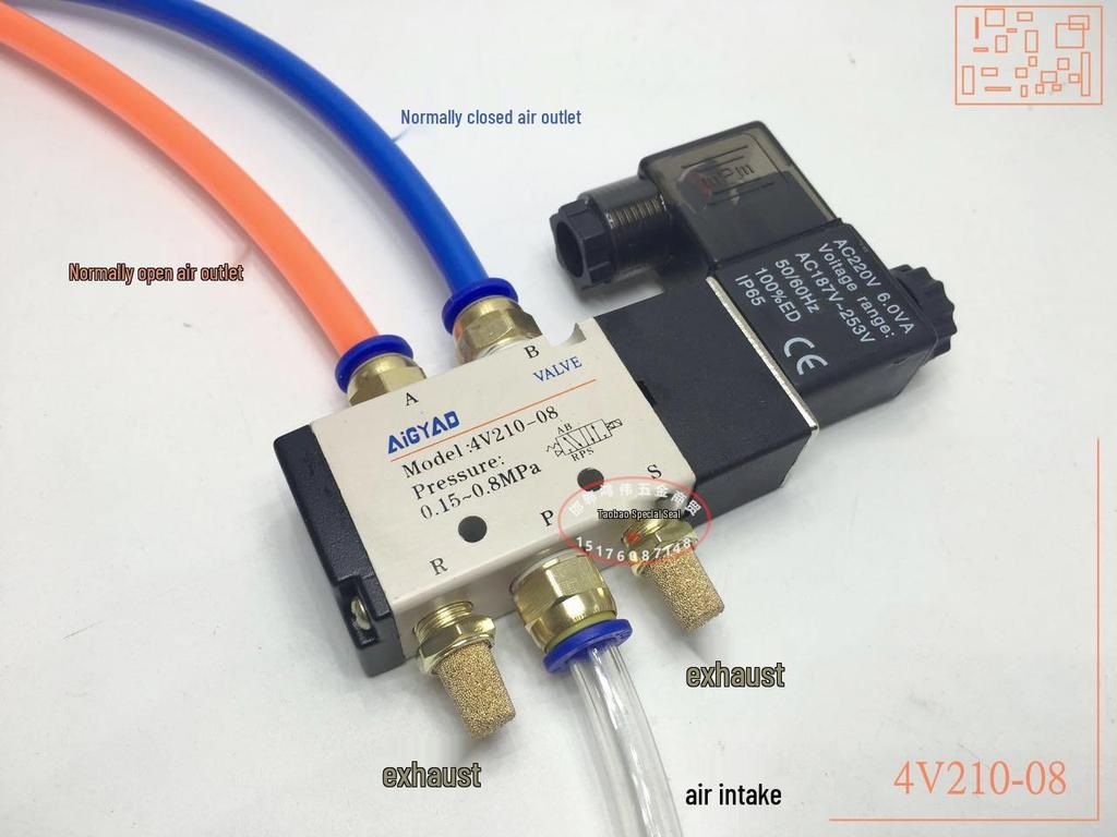 4V210-08 Solenoid Air Valve: Two-Position, Five-Way, AC220V/DC24V