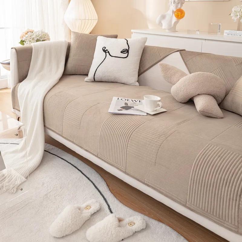 Copridivano di Lusso per Soggiorno Antiscivolo Spesso Peluche Cuscino Tappetino Stile Semplice Asciugamano Coperta in Peluche per Divano Decorazione Casa