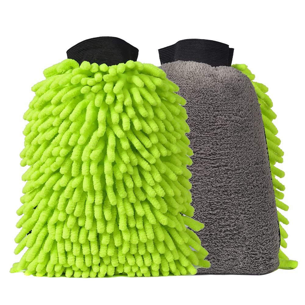 

Microfiber Car Wash Gloves - 2 Piece - Front Chenille Material, Microfiber Cloth on 24.5*17*2cm зелёный
