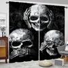 2 pieces of high-definition digital black skull print curtains, pole bag home decoration, room decoration
