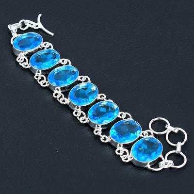 Svájci Kék Topáz Drágakő Karkötő, 925 Sterling Ezüst Ékszer Karkötő, Svájci Kék Topáz Drágakő Ékszer Karkötő Nőknek Ajándékok Nőknek