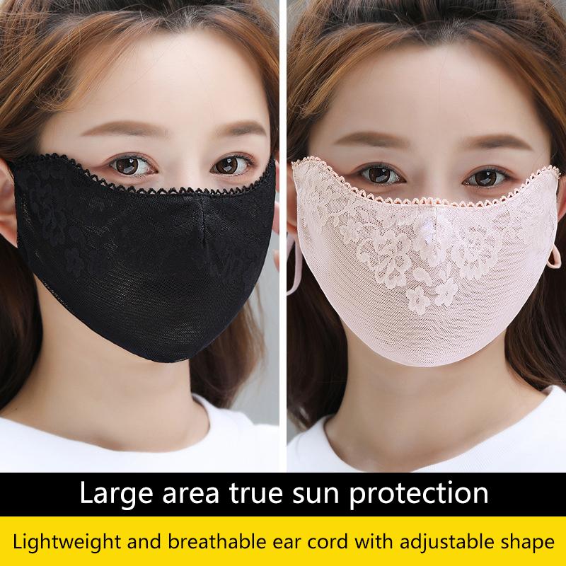 Sweet Flower Sunscreen Thin Lace Mask Outdoors Sunshade For Women Solid Color Sunscreen Face Cover Uv Protection Adjustable Mask