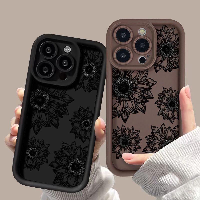 Black Sunflower for iPhone17 ProMax Case 16 Apple 17 Scrub 14/15 Premium 13