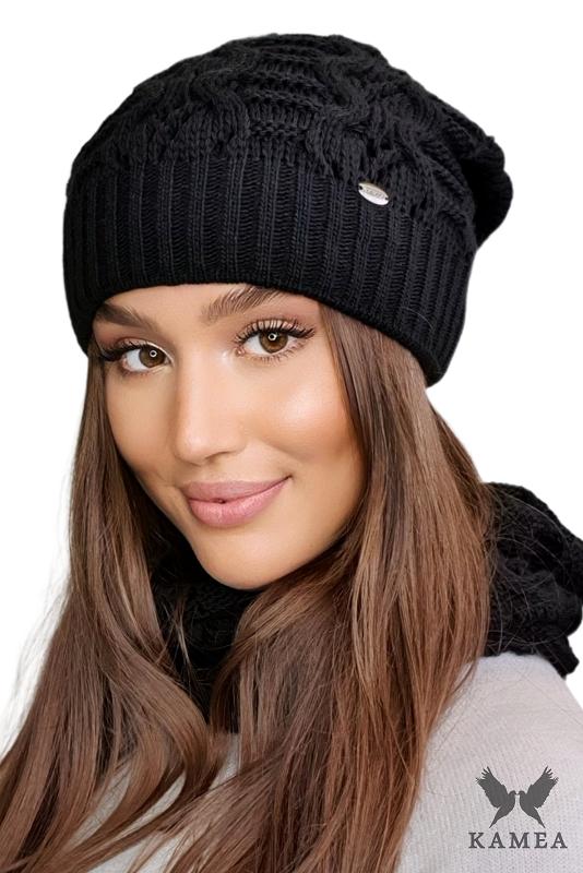 Kamila Women' Winter Set Hat with Tube Scarf, Black