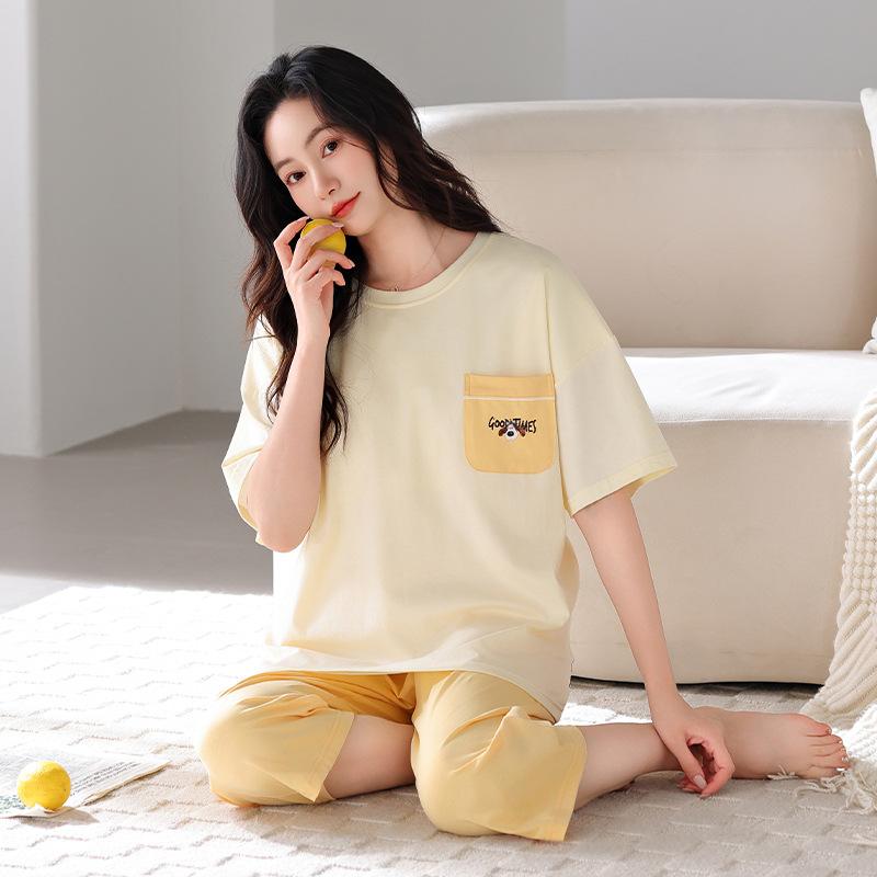 Premium Modal Cold Silk Cool Pajamas Women's Summer Short-sleeved Trousers with Chest Pads Can Be Worn Outside Loungewear Suit