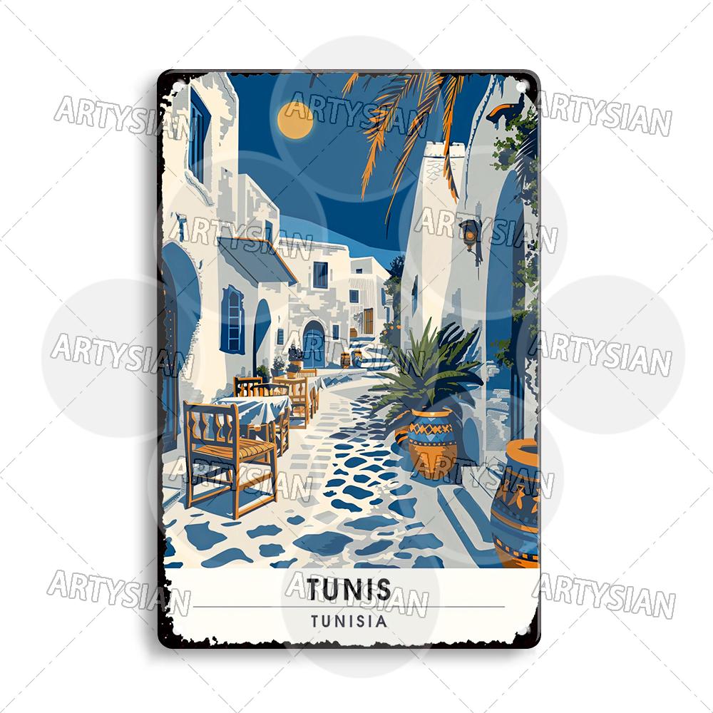 Maghreb Travel Cityscape Metal Sign Tunisia Alger Algeria Chefchaouen Morocco Marrakesh Oran Kabylie Hammamet Tunis Gafsa Plaque