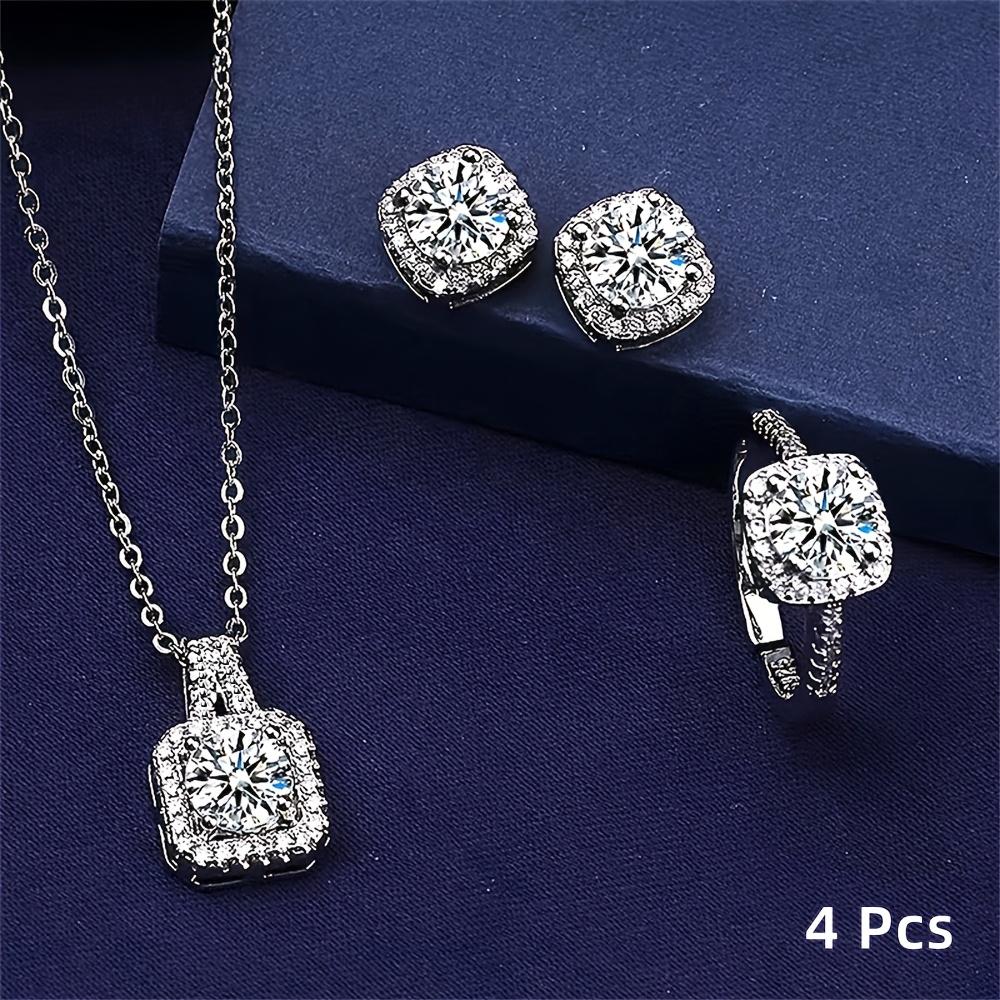 4-piece Sparkling Crystal Diamond Jewelry Set! Necklace, Ring, and Earrings, Finely Cut and Dazzling, Fashionable and Versatile