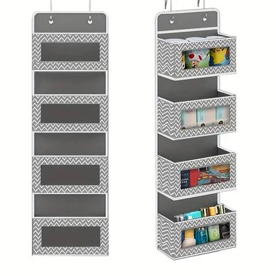4-Tier Door Hanging Organizer with Clear Window and Steel Hook Hanger - Space-Saving Storage Solution for Bathroom, Nursery, Bedroom, and Toys
