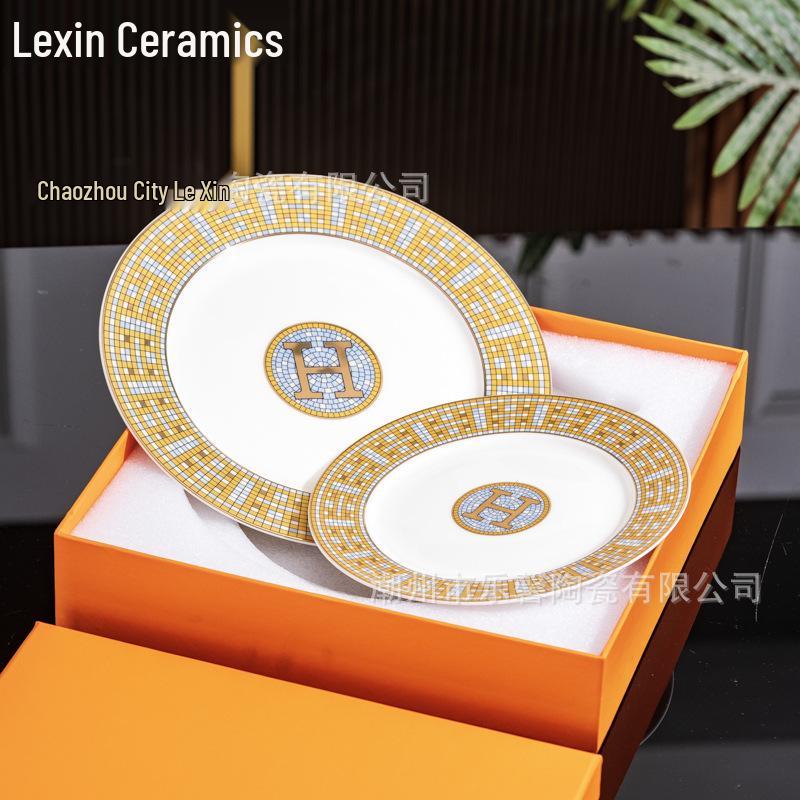 Europäisches Knochenporzellan Geschirrset: Keramiktassen & Untertassen, Kreative Obst-, Speise- & Steakteller