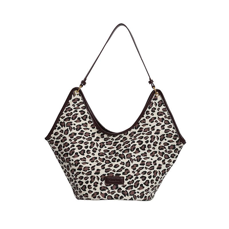 

Wind canvas tote bag large capacity leopard print corduroy shoulder bag versatile shopping bag bag белый