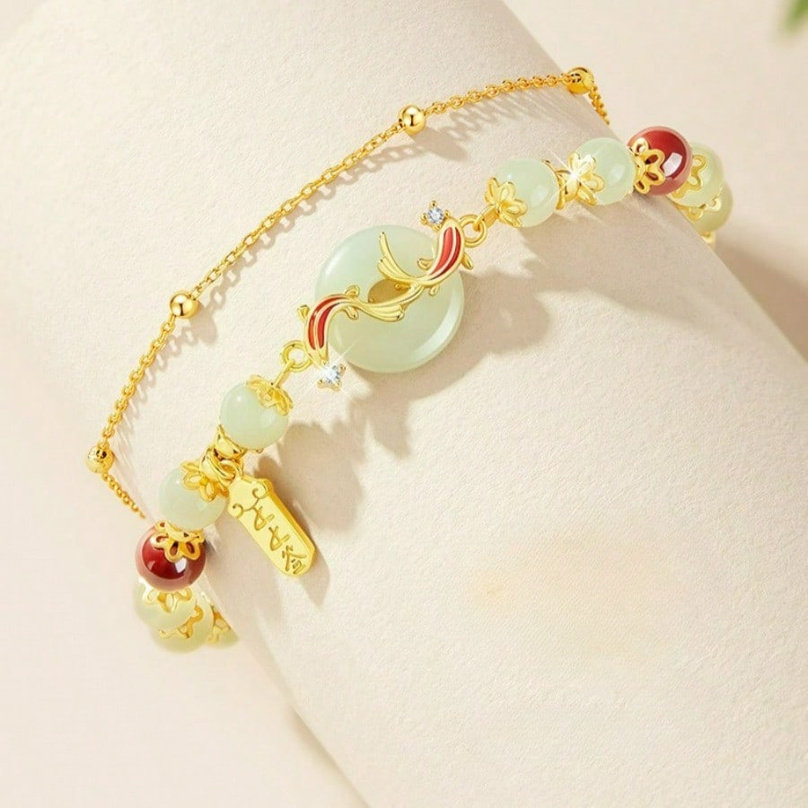 Retro women beaded bracelet women's light luxury niche design imitation jade bracelet Valentine's Day gift