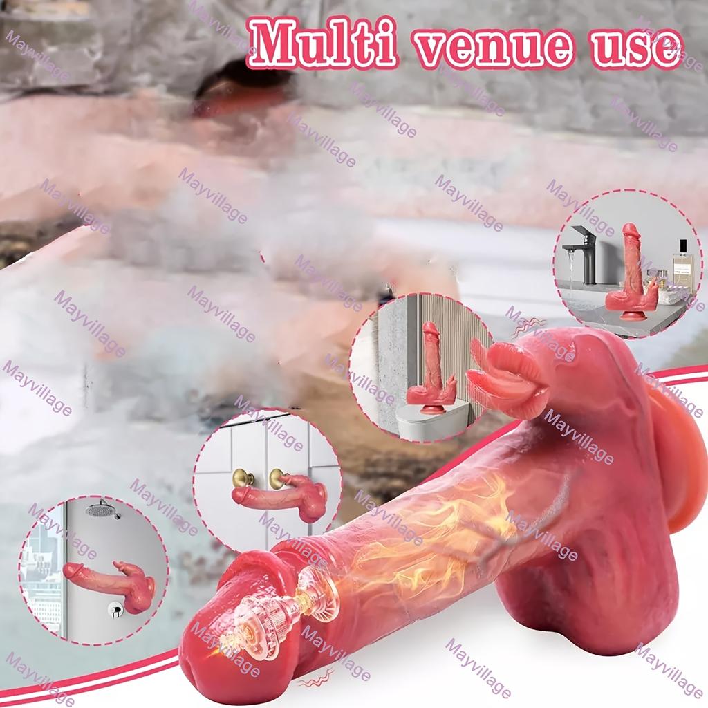 5-in-1 Telescopic Rotating Dildo Vibrator – Tongue Licking Clitoral Stimulator,Thrusting & Heating G-Spot Anal Toy,Hands-Free Base for Women & Couples