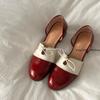 Fashion PU Leather Retro British Style Small Leather Shoes Brock Lace-up Women's Sandals Round Heel Single Shoes Female Pumps