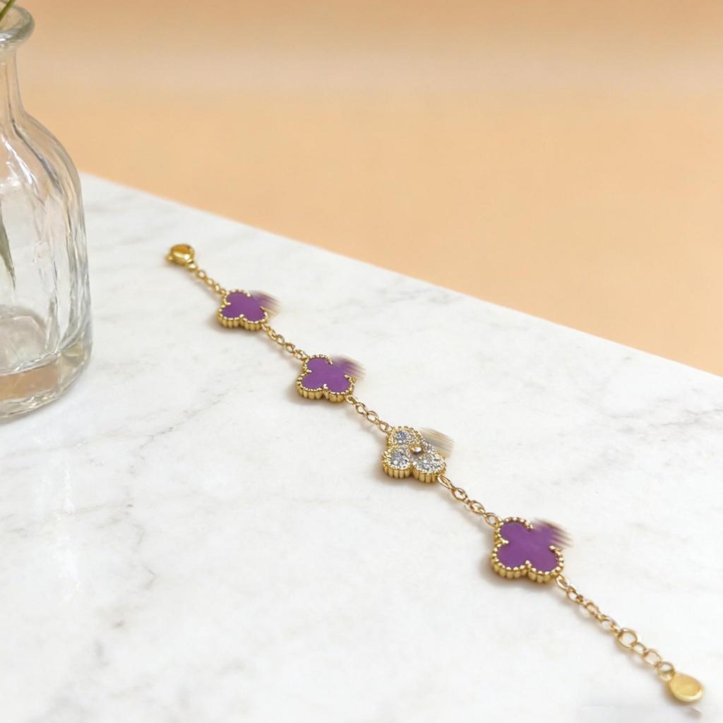 Stainless Steel Four-Leaf Clover Bracelet - Electroplated 18K, New Style Flower Language Series