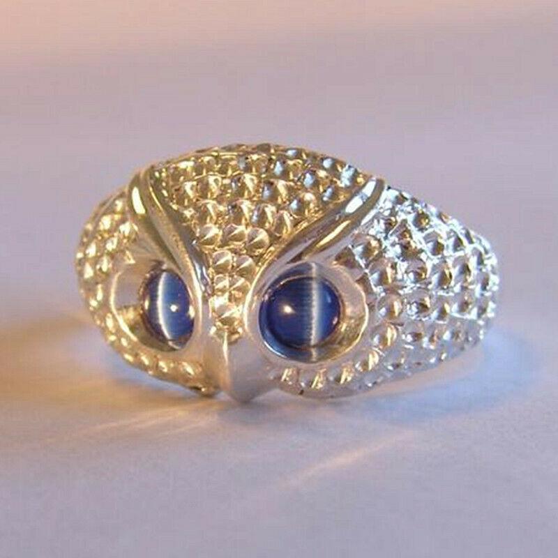 Cute Owl Women Finger Ring Blue Imitation Opal Eyes Simple Animal Jewelry Personality Party Accessories Silver Color New