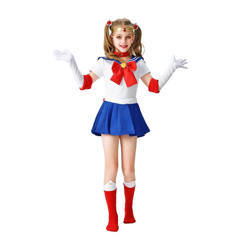 Costume Vestito Cosplay Sailor Moon per Bambina di Halloween - Abito da Guerriera della Luna Acqua Ghiaccio per Bambini