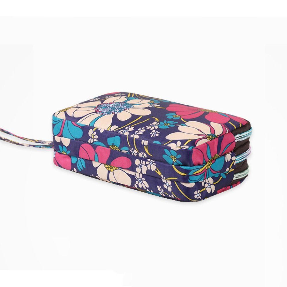 Print Flower Wallet Fabric Phone Purse Three Zippers Bags Casual Flower Coin Purse  Ladies