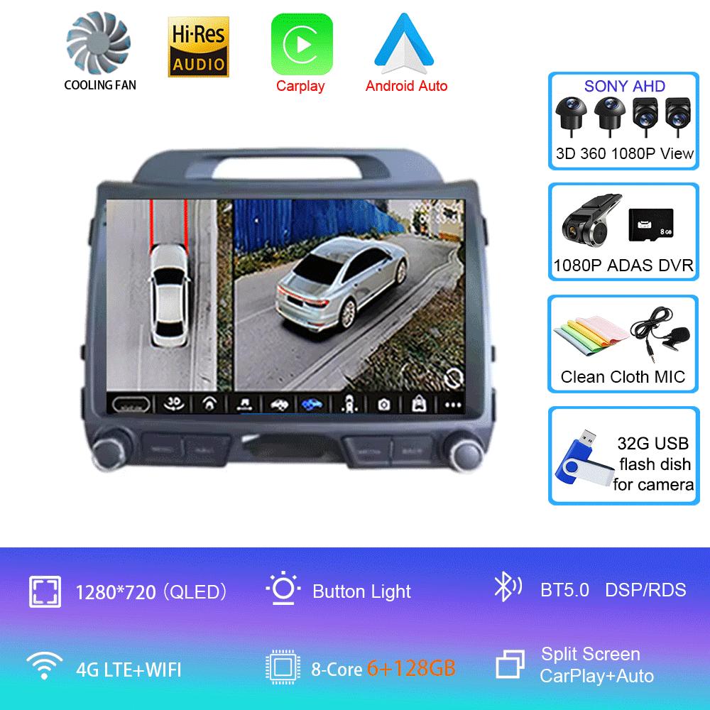 Android 14 For KIA Sportage 3 2010 - 2016 Car Multimedia Player GPS Navigation 9Inch QLED TouchScreen Wireless Carplay WIFI 4G