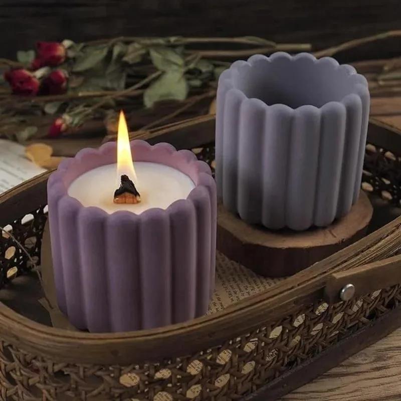 Vertical Stripe Candle Cup Silicone Mold DIY Cement Gypsum Candle Jar Silicone Mold Aromatherapy Gypsum