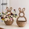 Entryway Sundries Storage Easter Bunny Woven Basket, Handmade Rabbit Rustic Wall Hanging Basket Small Plant Display for Dried or Faux Flowers Plants,