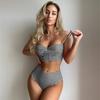 Women Sexy Plaid High Waisted Two Piece Split Bikini Swimsuit For Beach Swimming