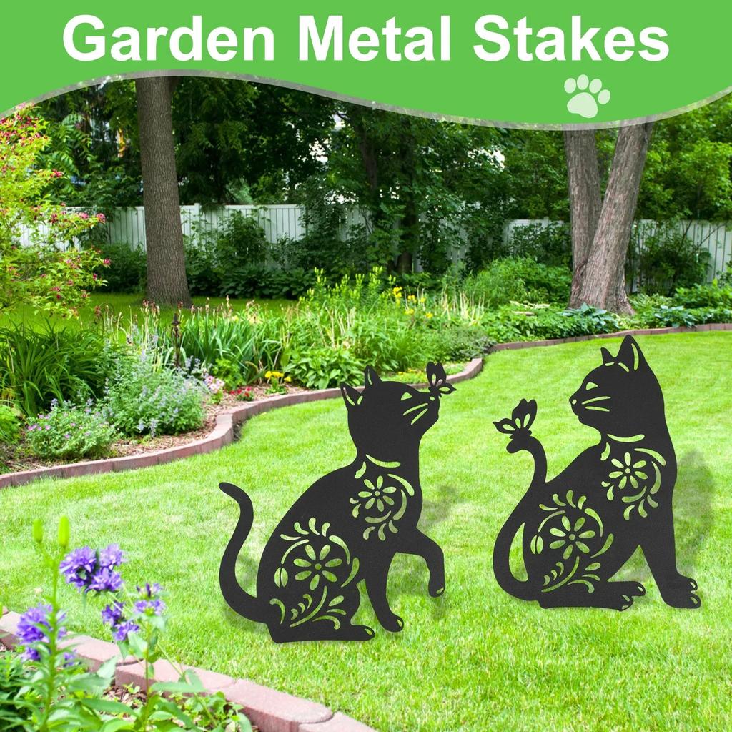 8/2PCS Metal Dog Garden Decor for Outside Decorative Garden Stakes Black Dog Silhouette Yard Art Decor Outdoor Decorations