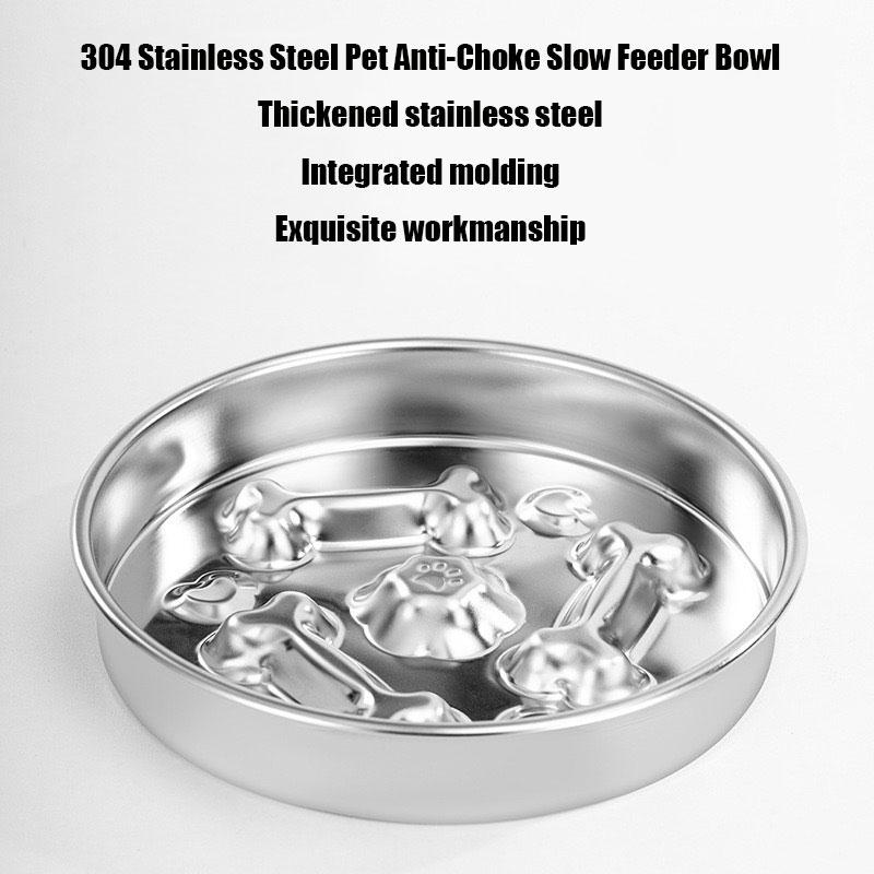 Food‑Grade 304 Stainless Steel Pet Bowl, Anti‑Slip Anti‑Tip Large‑Capacity Slow Feeder Bowl for Dogs & Cats Daily Feeding