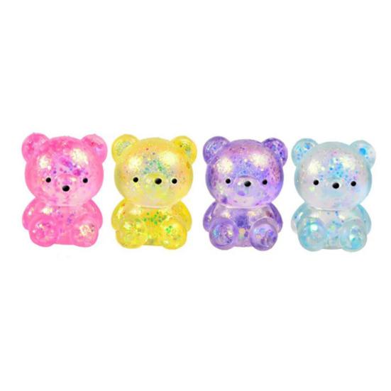 Mini Glitter Bear Squeeze Toy Stress Relief Clear Bear Stress Sugar Ball Sensory Toy Soft Slow Rising Decompression Fidget Toy