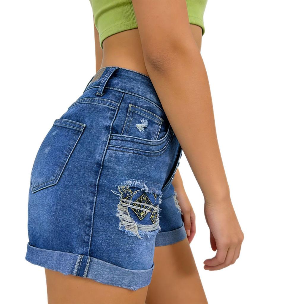 Dámské barevné džínové šortky Strečové úzký střih Oprané džínové šortky