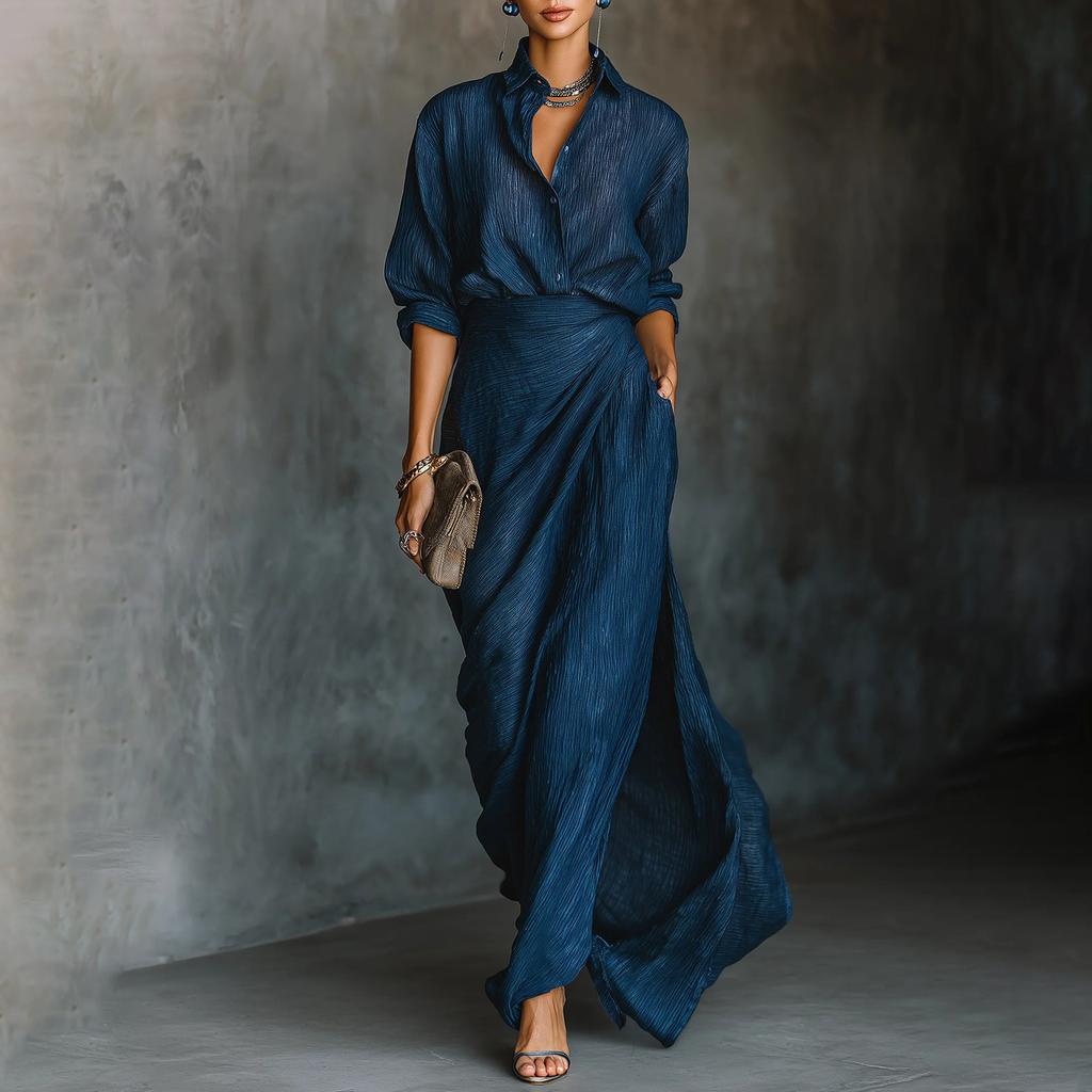 Ladies' Casual Sexy Solid Color Irregular Pleated Top And Skirt Two-piece Set