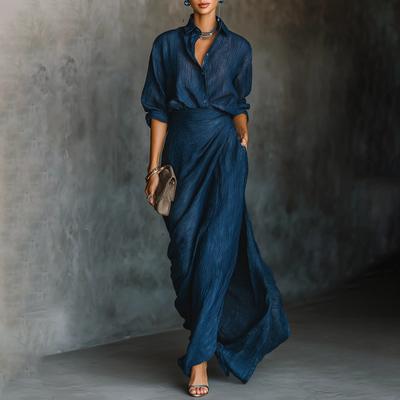 Conjunto de Duas Peças Casual Sexy Feminino de Cor Sólida com Top e Saia Plissados Irregulares