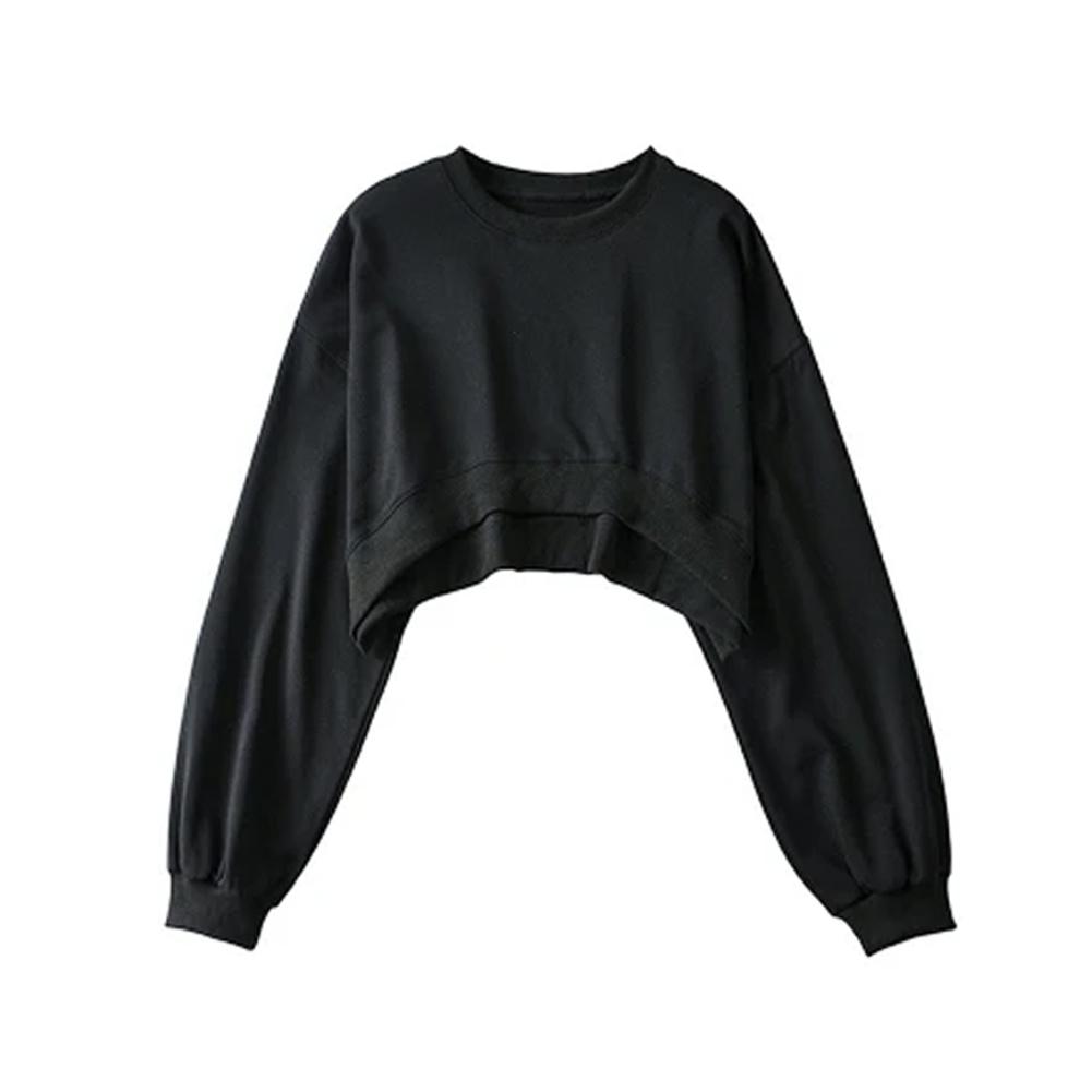 

Женские укороченные укороченные топы с длинными рукавами, толстовки, повседневные свободные пуловеры, топы M чёрный