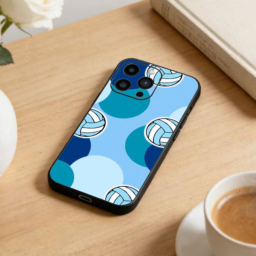 S-Volleyball Painted Phone Case For iPhone 16,15,14,13,12,17,Pro Max,Plus Silicone Black Case