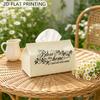 2D Flat, 1pc, "Bless This Home and All Who Enter" Tissue Box, Christian Housewarming Themed Tissue Holder, Decorative Tissue Cover with Floral Calligr