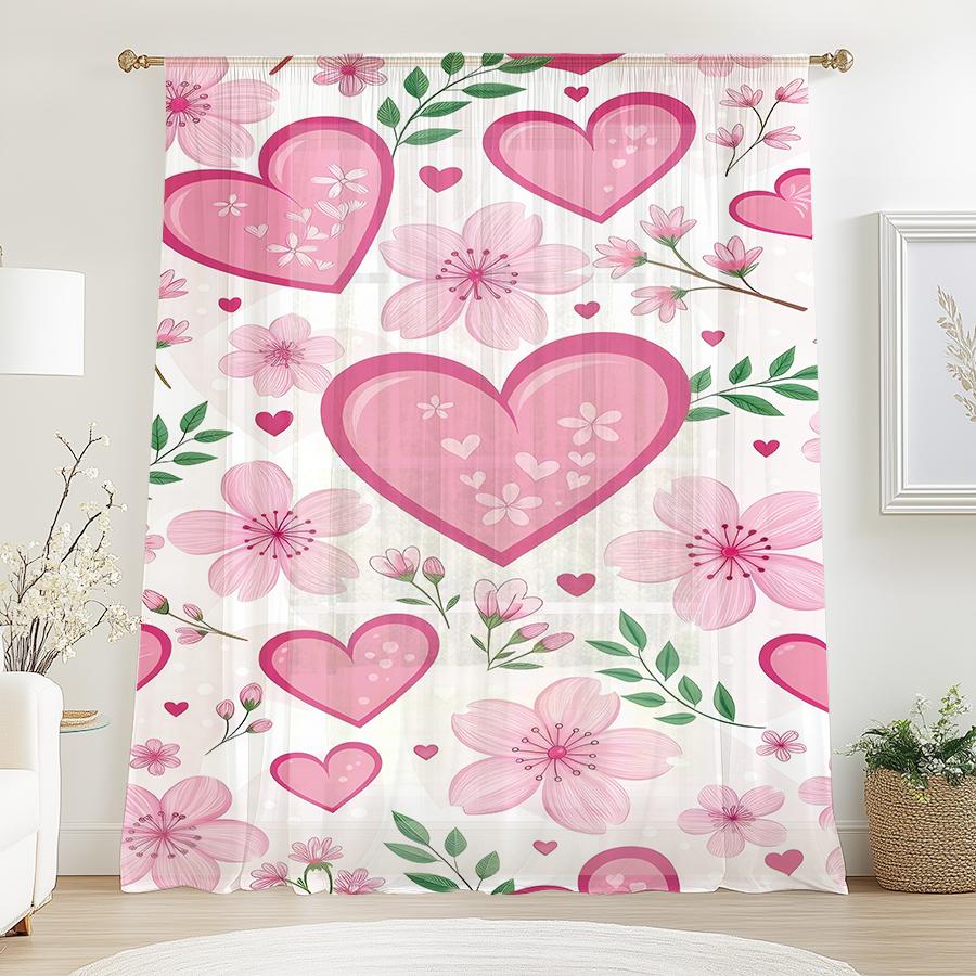 1PCS Pink Cherry Love Printed Cotton Curtain Sweet Spring Breeze   Valentine's Day   Bedroom Living Room   Curtains