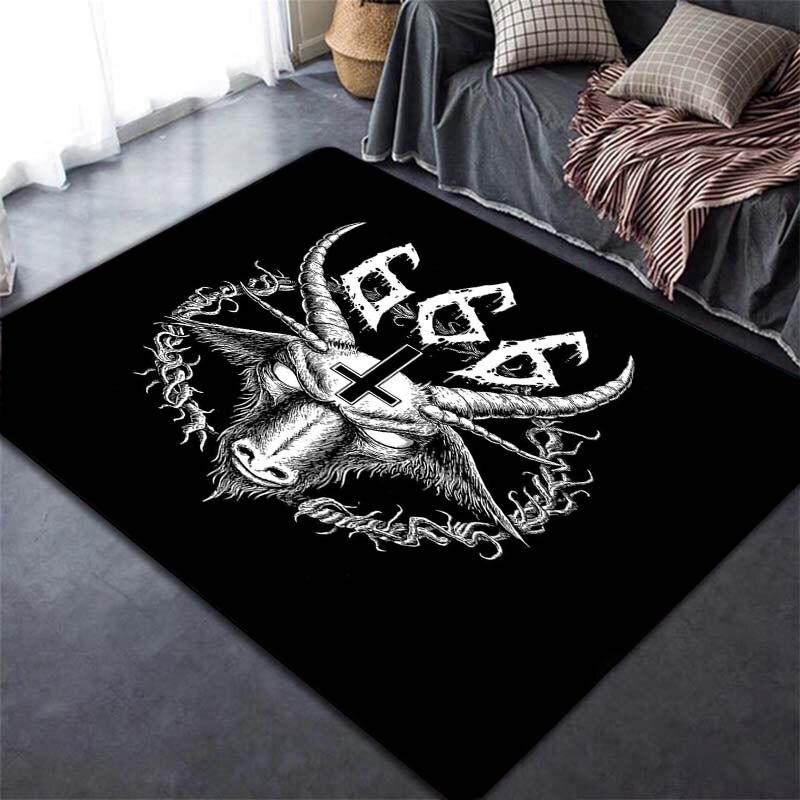 3D-gedruckte Teppiche mit Totenkopf, satanischer Ziege und Dämon, für Schlafzimmer und Büro, weicher, rutschfester, moderner Teppich