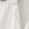 INCERUN Men Beading Neck Short Sleeve Lace Crochet Casual Oversized Shirts
