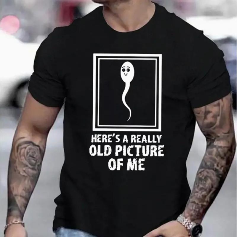 New Summer Men's Fashion T-shirt Personality Tadpole Letters Printed Men's T-shirt Top