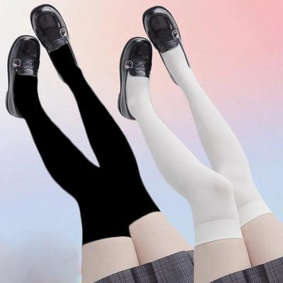 Solid Color Lolita Long Stockings JK Women Girls Cute Black White Tights Over Knee Thigh High Socks Sexy Nylon Stockings