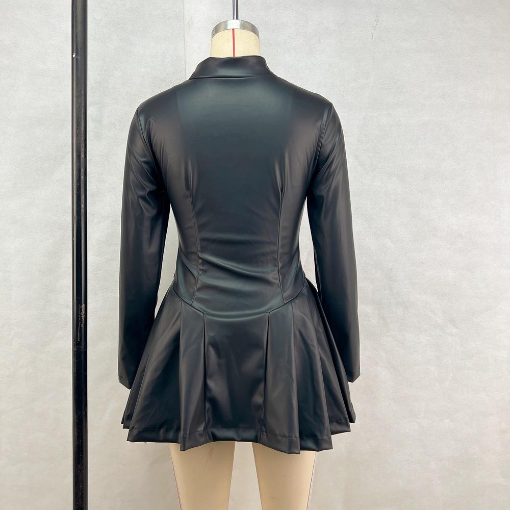 Women's Slim Long Sleeve Pleated Zip Casual Dresses