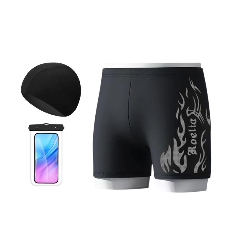 Nylon Flame Men's Swim Trunks & Goggles Set - Quick-Dry Square Leg Training Swimwear