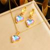 Gold Heart Crystal Jewelry Set Necklace Earrings for Women