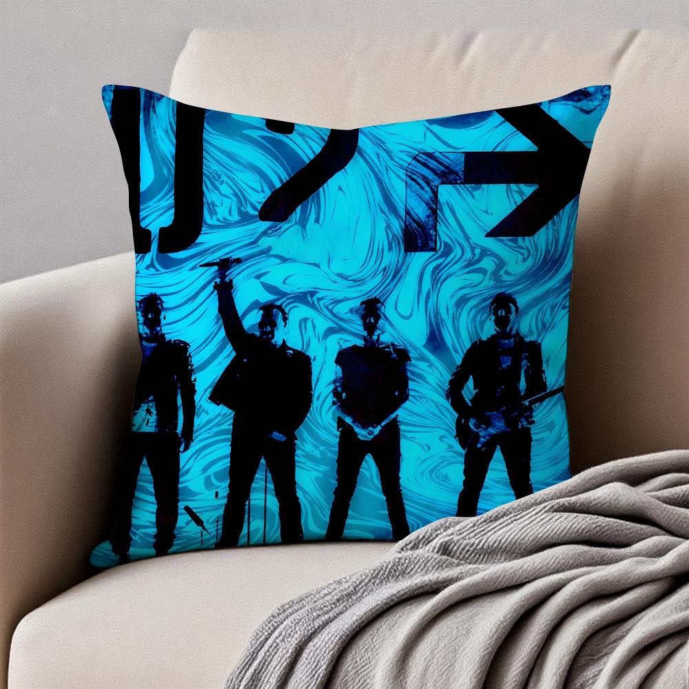 Classic Rock Band UU2 Cushion Cover Pillowcase Antidustmite Invisible Zipper Short Plush Sofa Cushion