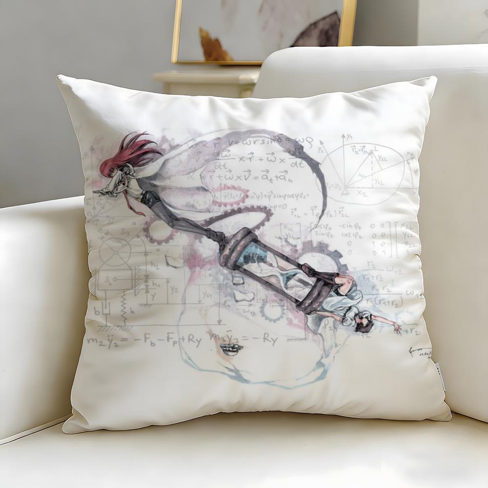 classic anime Steins Gate Cushion Cover Soft EasyWash Pillow Case Versatile for Couch Bed Travel and Office
