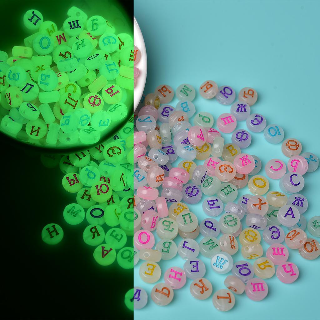 4 * 7Mm Acrylic Luminous Russian Letter Beads Bracelet Necklace Beaded Loose Beads Diy Jewelry Accessories