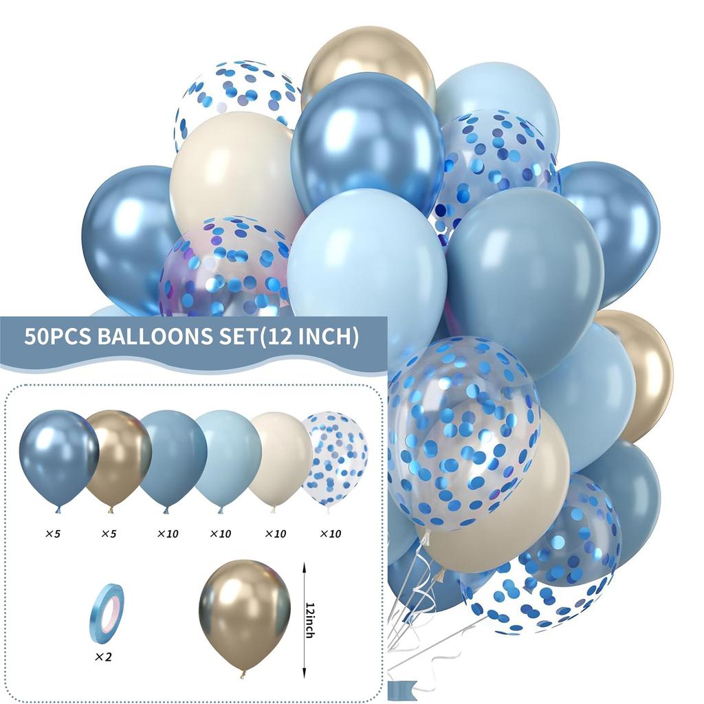 12inch 50pcs multi-color balloon set, suitable for weddings, birthdays, themed parties, pre wedding parties, family gatherings